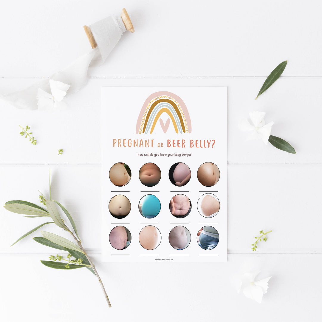 pregnant or beer belly game, Printable baby shower games, boho rainbow baby games, baby shower games, fun baby shower ideas, top baby shower ideas, boho rainbow baby shower, baby shower games, fun boho rainbow baby shower ideas