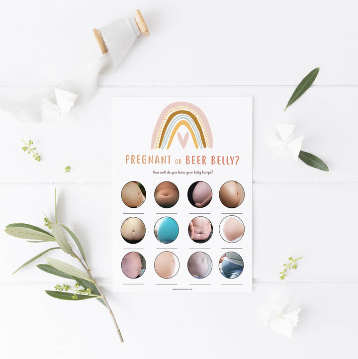 pregnant or beer belly game, Printable baby shower games, boho rainbow baby games, baby shower games, fun baby shower ideas, top baby shower ideas, boho rainbow baby shower, baby shower games, fun boho rainbow baby shower ideas