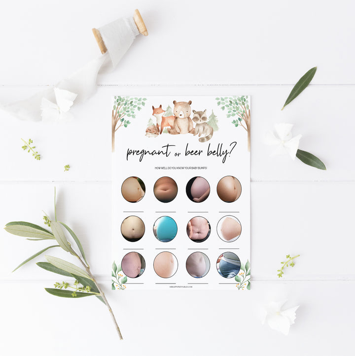 pregnant or beer belly game, Printable baby shower games, woodland animals baby games, baby shower games, fun baby shower ideas, top baby shower ideas, woodland baby shower, baby shower games, fun woodland animals baby shower ideas