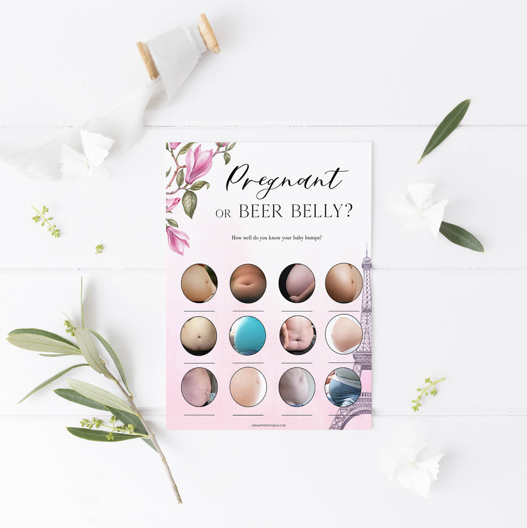 pregnant or beer belly game, Paris baby shower games, printable baby shower games, Parisian baby shower games, fun baby shower games