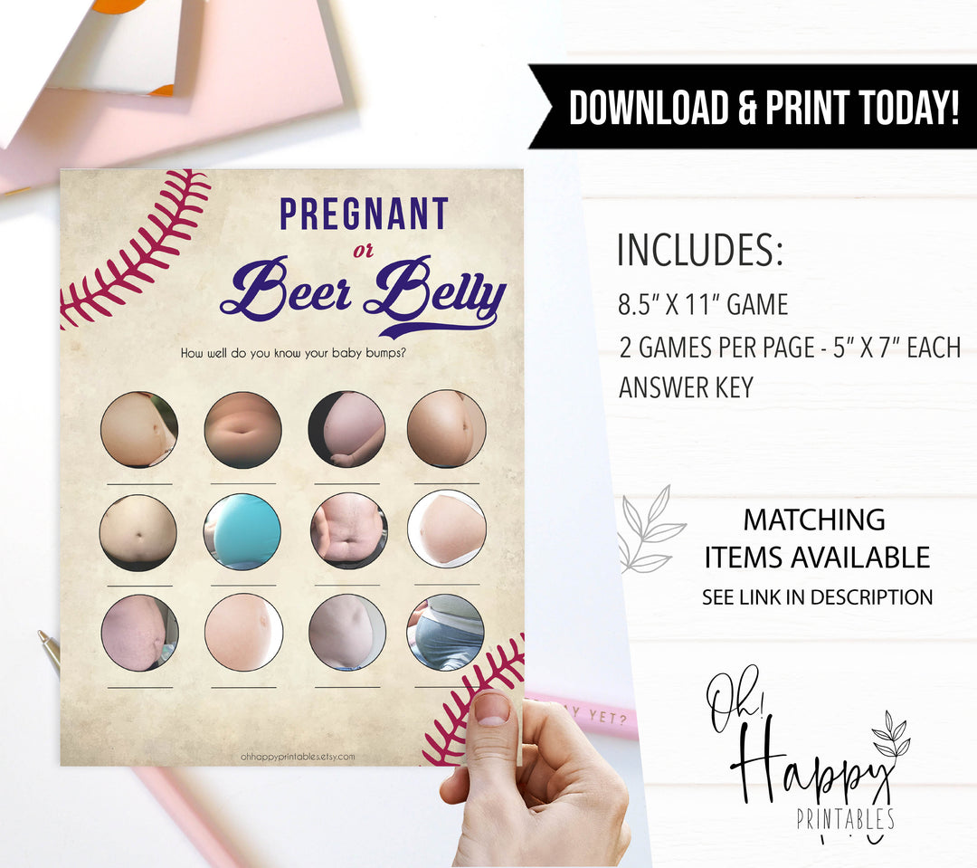 Pregnant or Beer Belly Game, Baby Shower Games, Baby Bump Beer Belly, Pregnant or Beer Belly, Baby Bump or Beer Belly, Baseball, Bump Beer, printable baby shower games, fun baby shower games, popular baby shower games