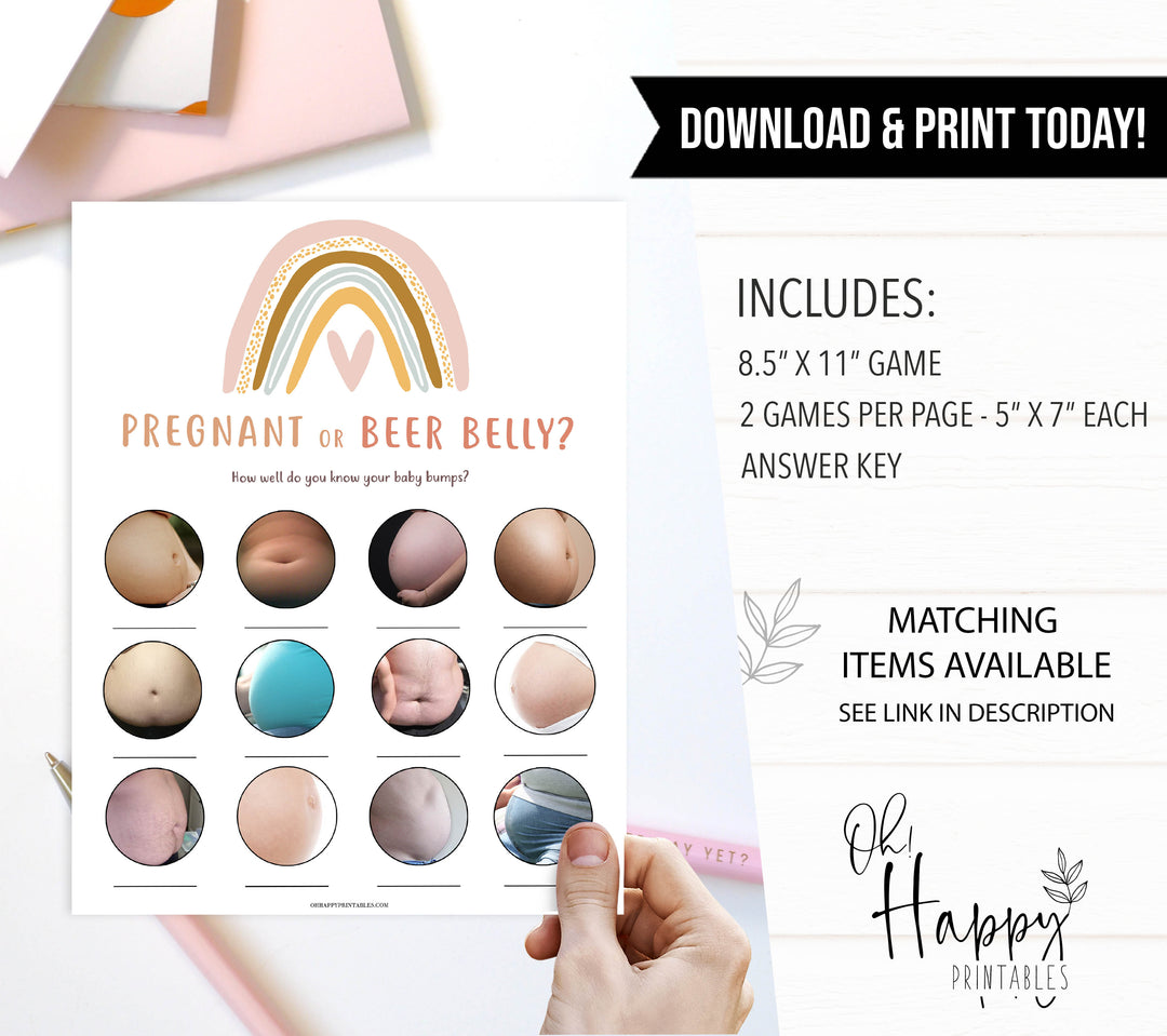 pregnant or beer belly game, Printable baby shower games, boho rainbow baby games, baby shower games, fun baby shower ideas, top baby shower ideas, boho rainbow baby shower, baby shower games, fun boho rainbow baby shower ideas