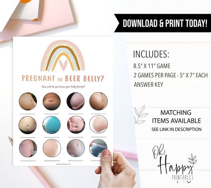 pregnant or beer belly game, Printable baby shower games, boho rainbow baby games, baby shower games, fun baby shower ideas, top baby shower ideas, boho rainbow baby shower, baby shower games, fun boho rainbow baby shower ideas