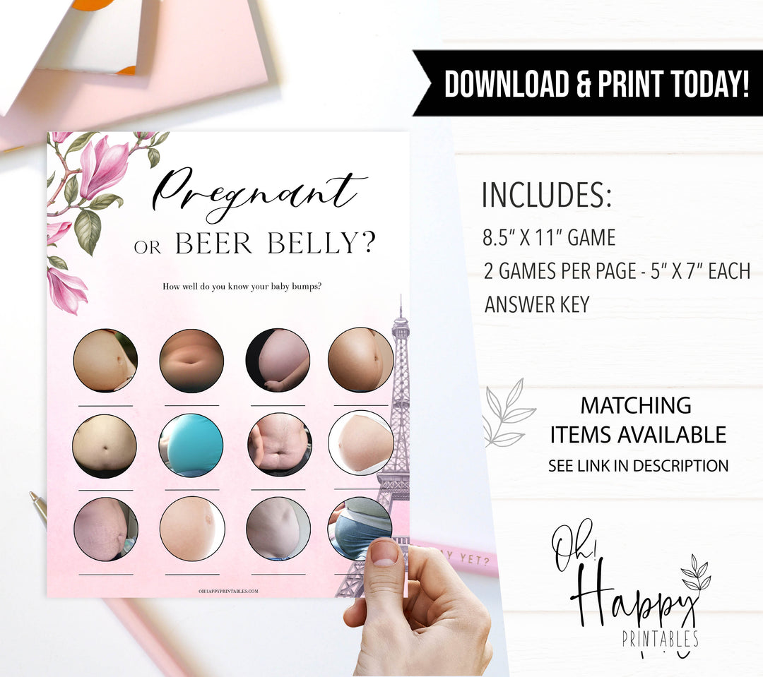 pregnant or beer belly game, Paris baby shower games, printable baby shower games, Parisian baby shower games, fun baby shower games