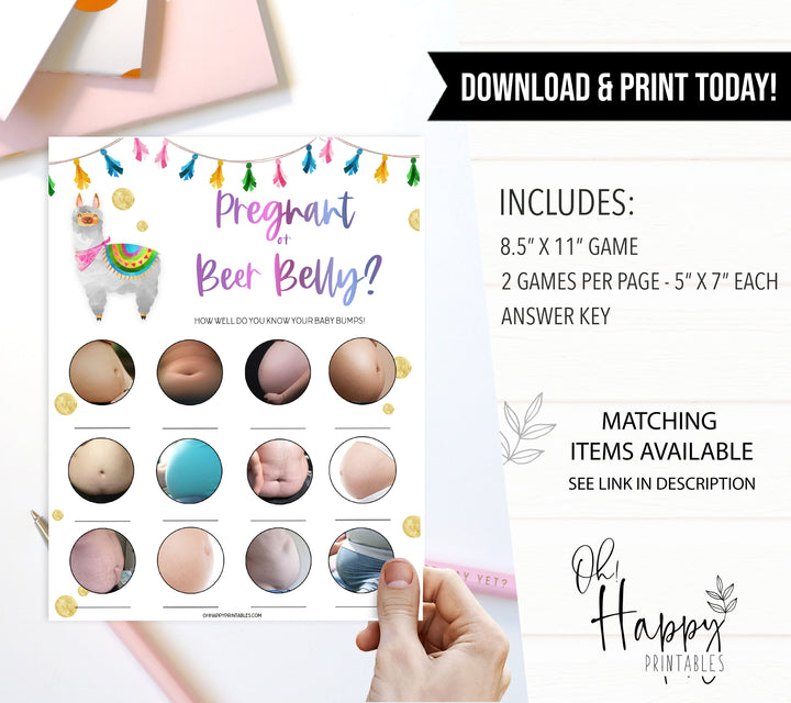 pregnant or beer belly game, baby bump game, Printable baby shower games, llama fiesta fun baby games, baby shower games, fun baby shower ideas, top baby shower ideas, Llama fiesta shower baby shower, fiesta baby shower ideas