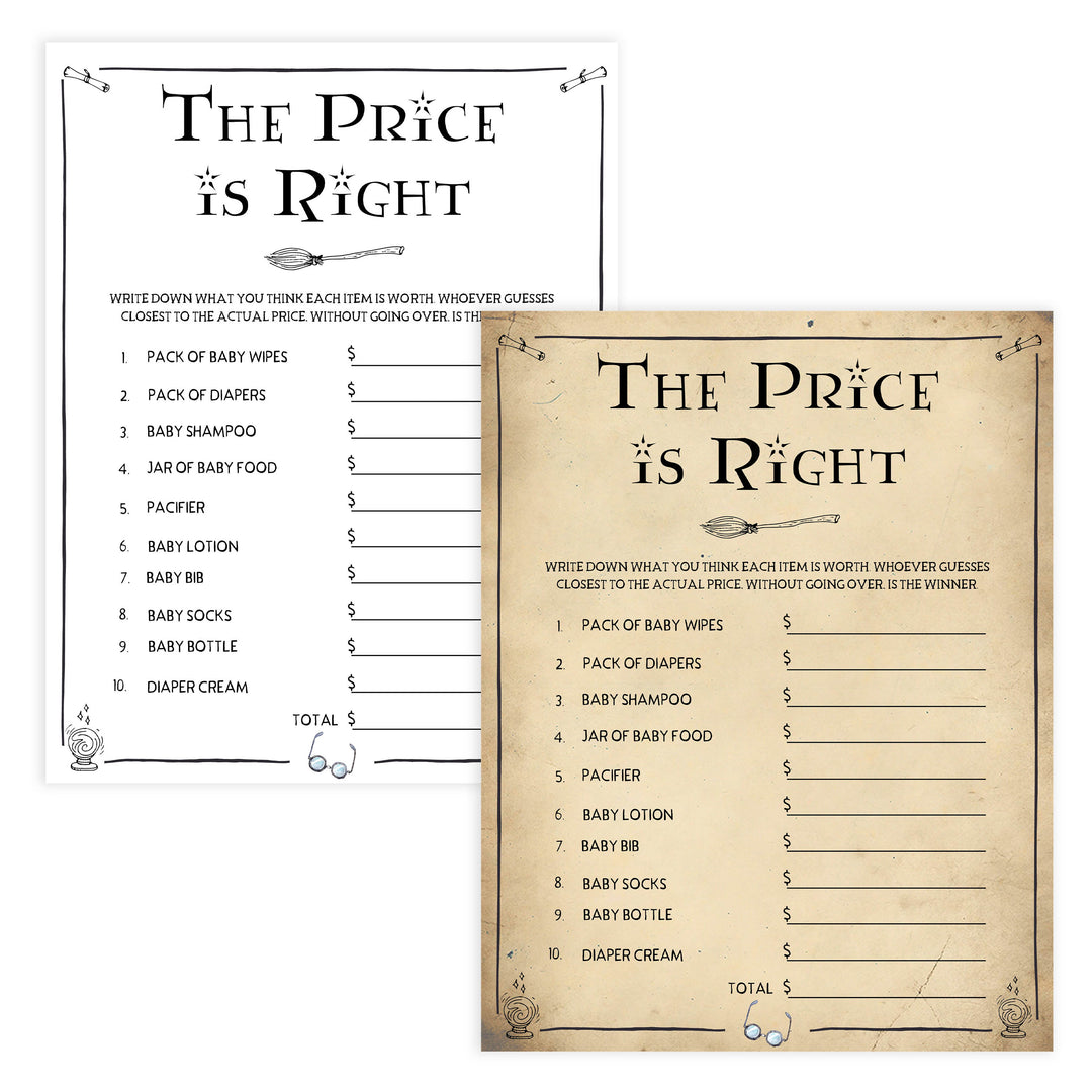 The Price is Right Baby Game, Wizard baby shower games, printable baby shower games, Harry Potter baby games, Harry Potter baby shower, fun baby shower games,  fun baby ideas