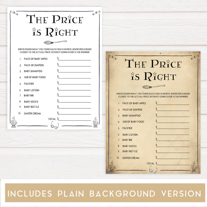 The Price is Right Baby Game, Wizard baby shower games, printable baby shower games, Harry Potter baby games, Harry Potter baby shower, fun baby shower games,  fun baby ideas