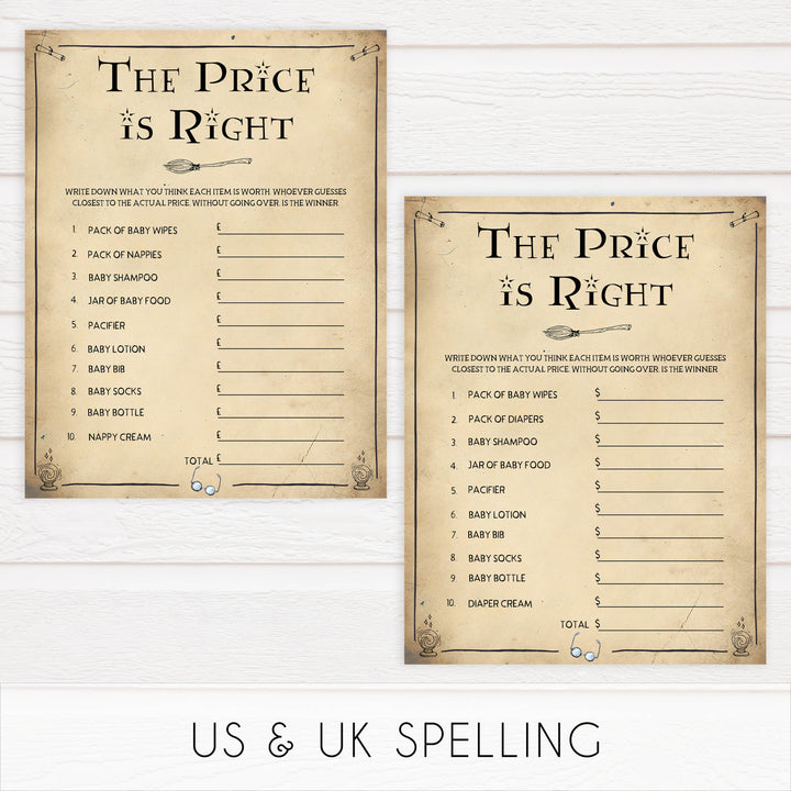 The Price is Right Baby Game, Wizard baby shower games, printable baby shower games, Harry Potter baby games, Harry Potter baby shower, fun baby shower games,  fun baby ideas