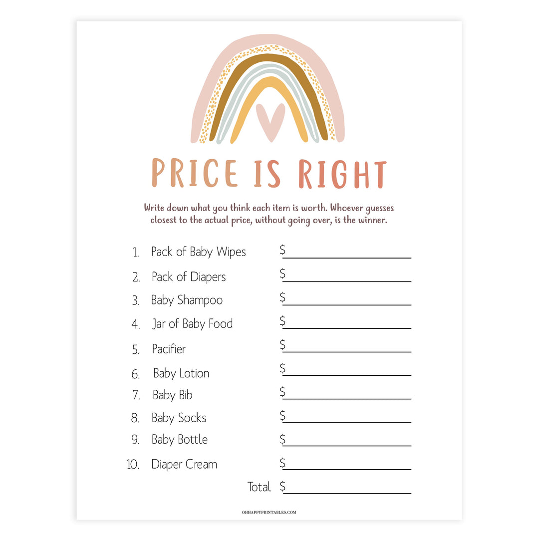 price is right baby shower games, Printable baby shower games, boho rainbow baby games, baby shower games, fun baby shower ideas, top baby shower ideas, boho rainbow baby shower, baby shower games, fun boho rainbow baby shower ideas