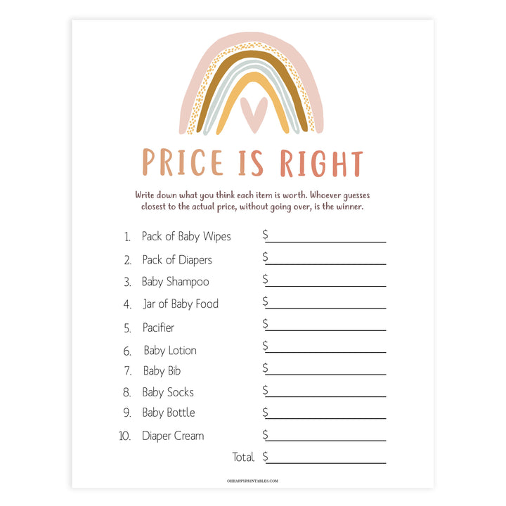 price is right baby shower games, Printable baby shower games, boho rainbow baby games, baby shower games, fun baby shower ideas, top baby shower ideas, boho rainbow baby shower, baby shower games, fun boho rainbow baby shower ideas