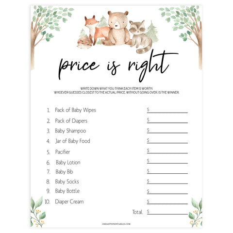 price is right baby shower game, Printable baby shower games, woodland animals baby games, baby shower games, fun baby shower ideas, top baby shower ideas, woodland baby shower, baby shower games, fun woodland animals baby shower ideas