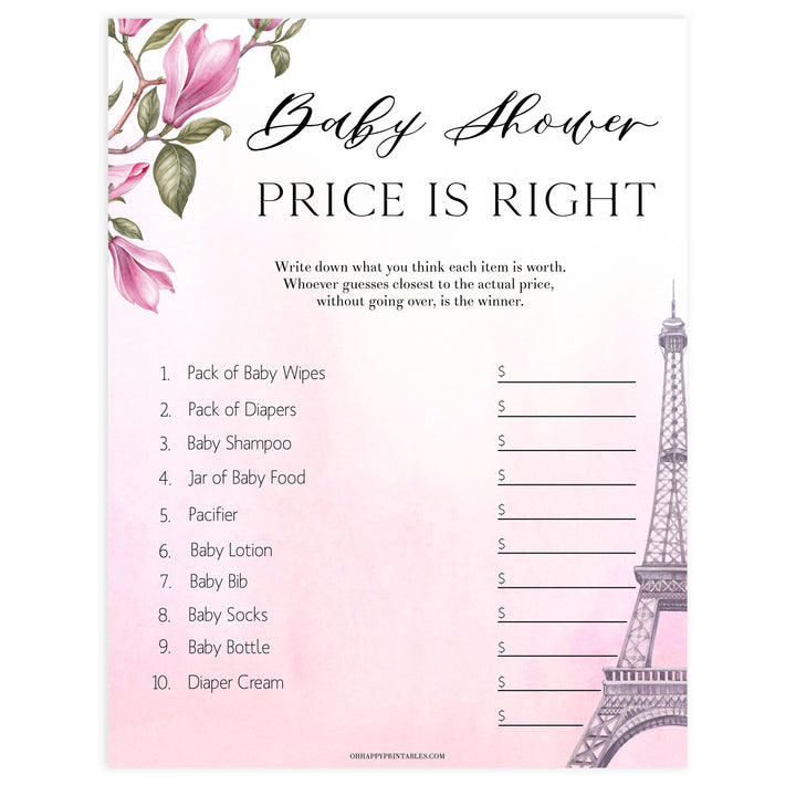price is right baby shower game, Paris baby shower games, printable baby shower games, Parisian baby shower games, fun baby shower games