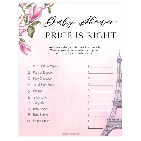 price is right baby shower game, Paris baby shower games, printable baby shower games, Parisian baby shower games, fun baby shower games