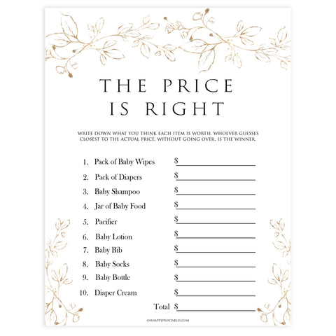 the price is right baby shower games, Printable baby shower games, gold leaf baby games, baby shower games, fun baby shower ideas, top baby shower ideas, gold leaf baby shower, baby shower games, fun gold leaf baby shower ideas
