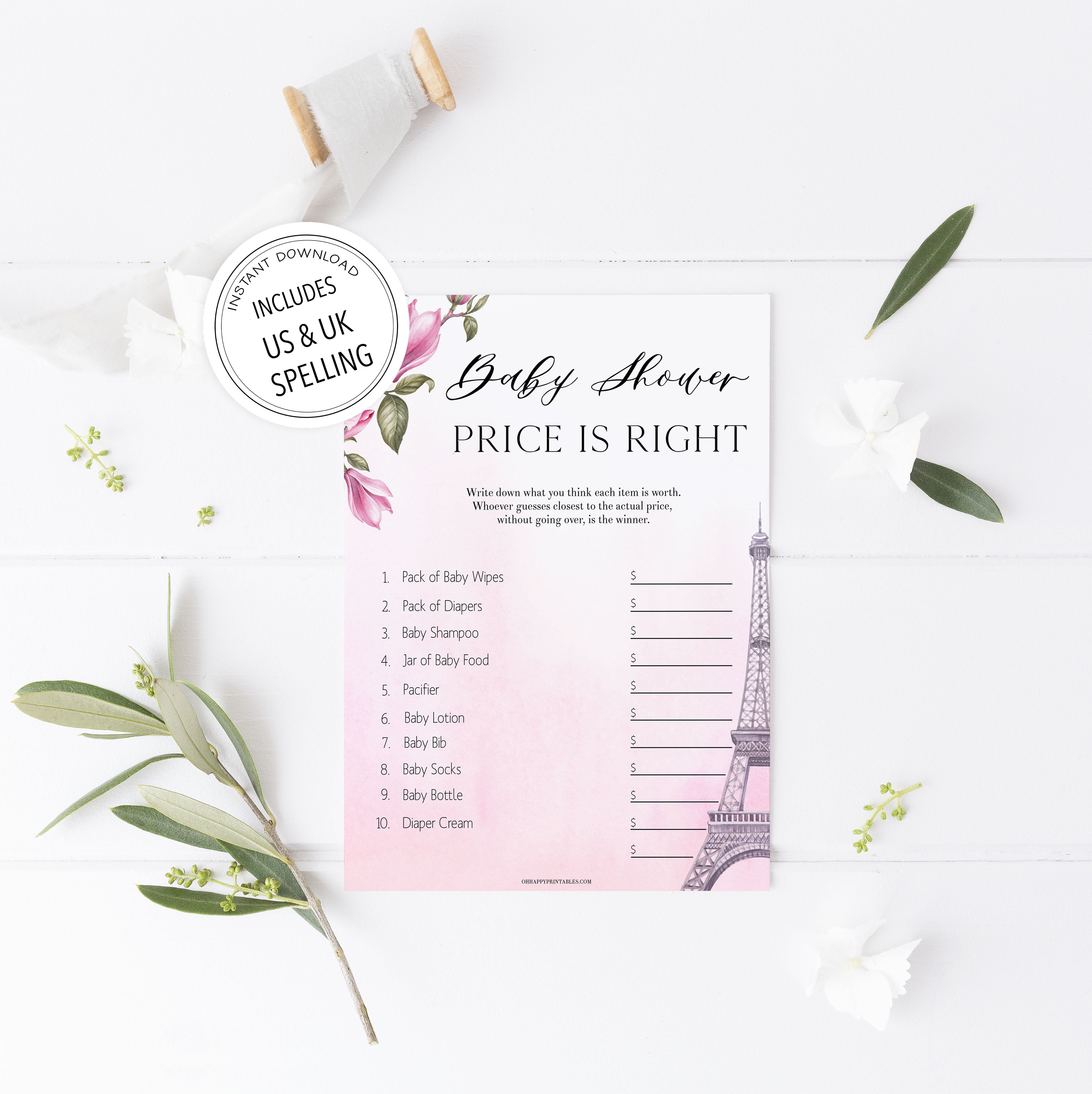 price is right baby shower game, Paris baby shower games, printable baby shower games, Parisian baby shower games, fun baby shower games