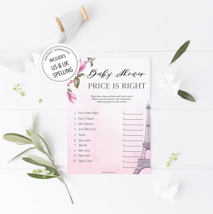 price is right baby shower game, Paris baby shower games, printable baby shower games, Parisian baby shower games, fun baby shower games