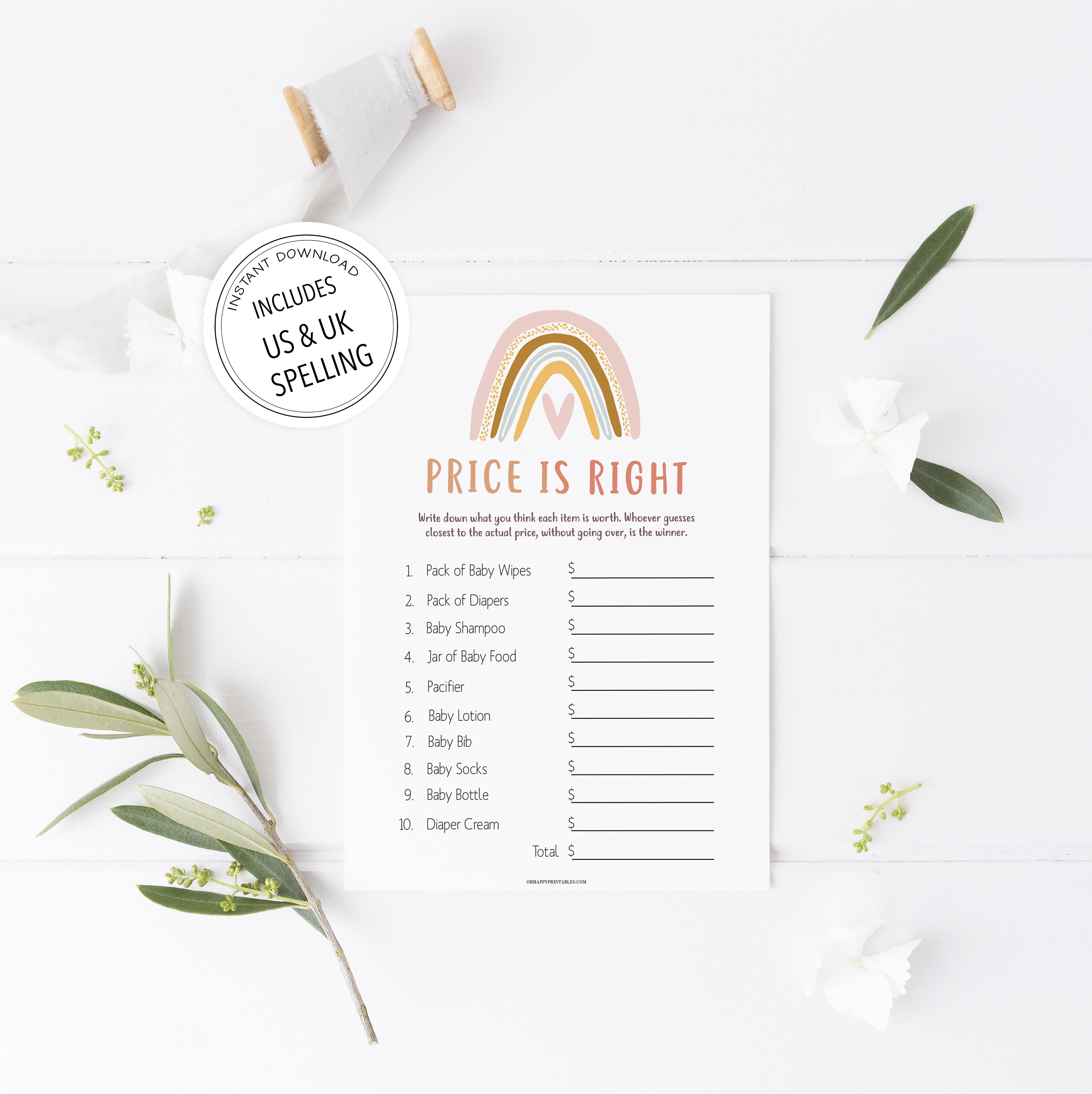 price is right baby shower games, Printable baby shower games, boho rainbow baby games, baby shower games, fun baby shower ideas, top baby shower ideas, boho rainbow baby shower, baby shower games, fun boho rainbow baby shower ideas