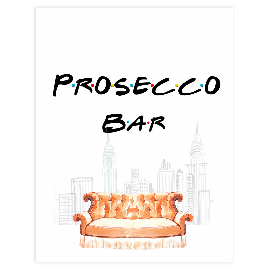 prosecco bar sign, Printable bridal shower signs, friends bridal shower decor, friends bridal shower decor ideas, fun bridal shower decor, bridal shower game ideas, friends bridal shower ideas