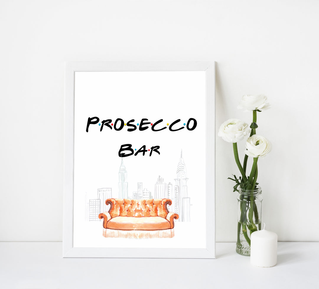 prosecco bar sign, Printable bridal shower signs, friends bridal shower decor, friends bridal shower decor ideas, fun bridal shower decor, bridal shower game ideas, friends bridal shower ideas