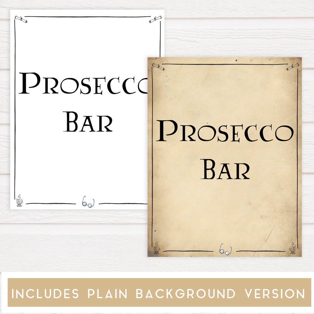 preosecco bar sign, Printable bridal shower signs, Harry Potter bridal shower decor, Harry Potter bridal shower decor ideas, fun bridal shower decor, bridal shower game ideas, Harry Potter bridal shower ideas