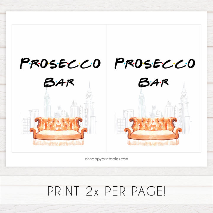 prosecco bar sign, Printable bridal shower signs, friends bridal shower decor, friends bridal shower decor ideas, fun bridal shower decor, bridal shower game ideas, friends bridal shower ideas