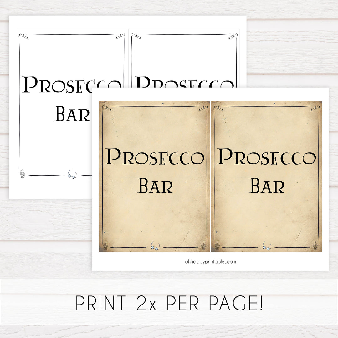 preosecco bar sign, Printable bridal shower signs, Harry Potter bridal shower decor, Harry Potter bridal shower decor ideas, fun bridal shower decor, bridal shower game ideas, Harry Potter bridal shower ideas