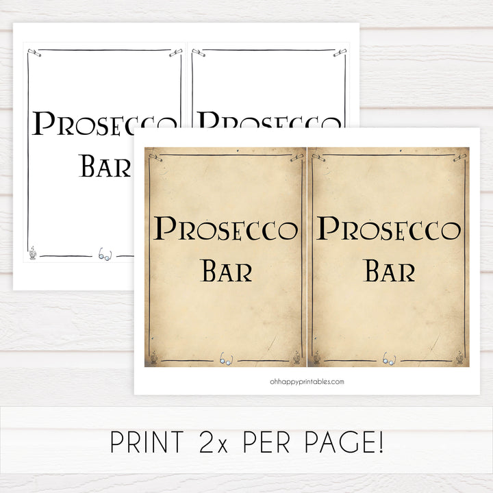 preosecco bar sign, Printable bridal shower signs, Harry Potter bridal shower decor, Harry Potter bridal shower decor ideas, fun bridal shower decor, bridal shower game ideas, Harry Potter bridal shower ideas