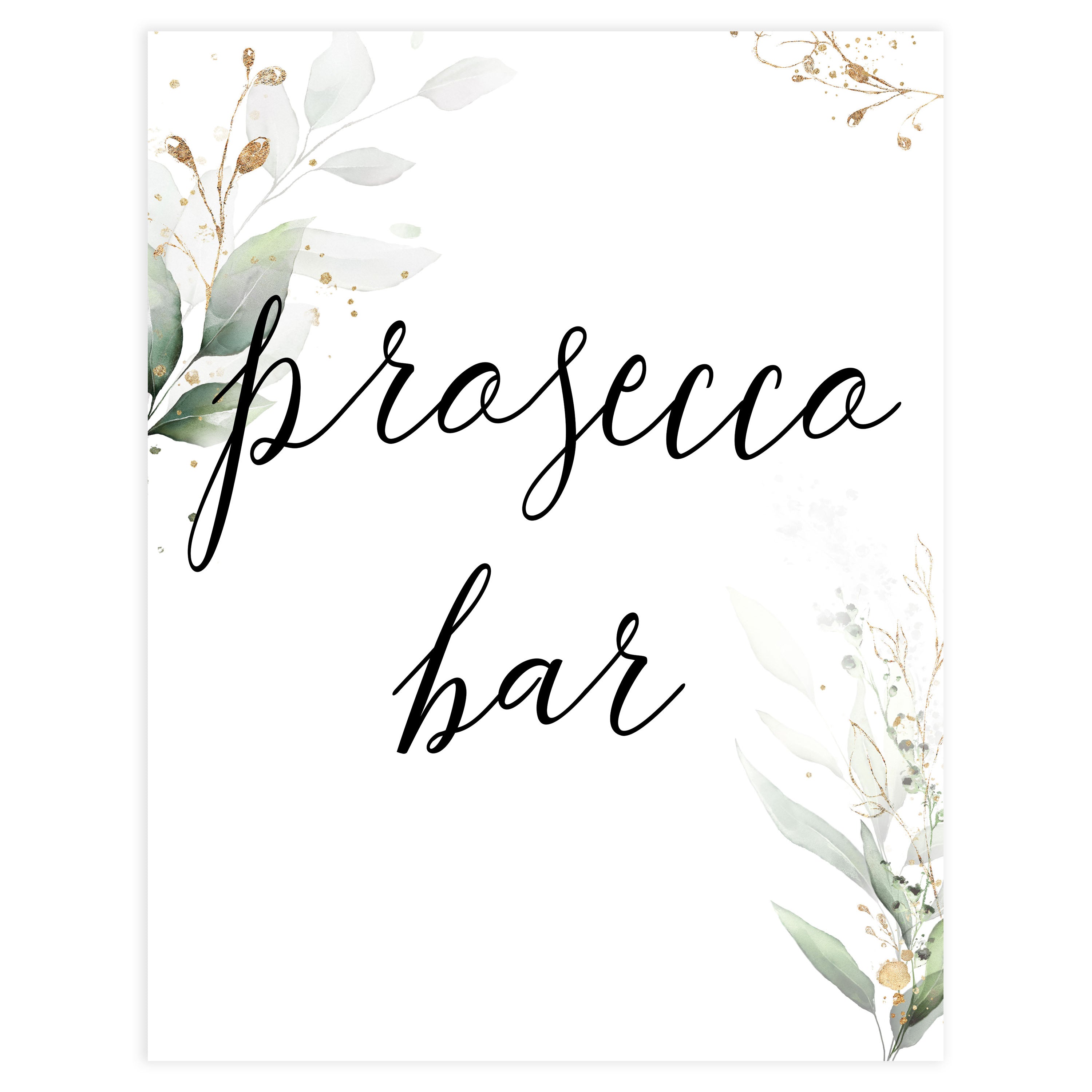 prosecco sign, Printable bridal shower signs, greenery bridal shower decor, gold leaf bridal shower decor ideas, fun bridal shower decor, bridal shower game ideas, greenery bridal shower ideas