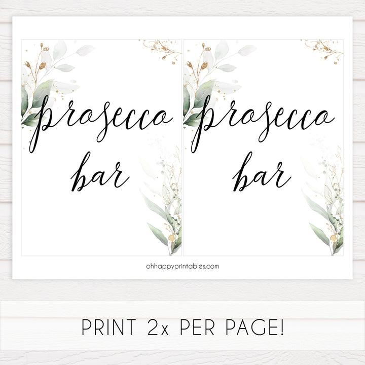 prosecco sign, Printable bridal shower signs, greenery bridal shower decor, gold leaf bridal shower decor ideas, fun bridal shower decor, bridal shower game ideas, greenery bridal shower ideas