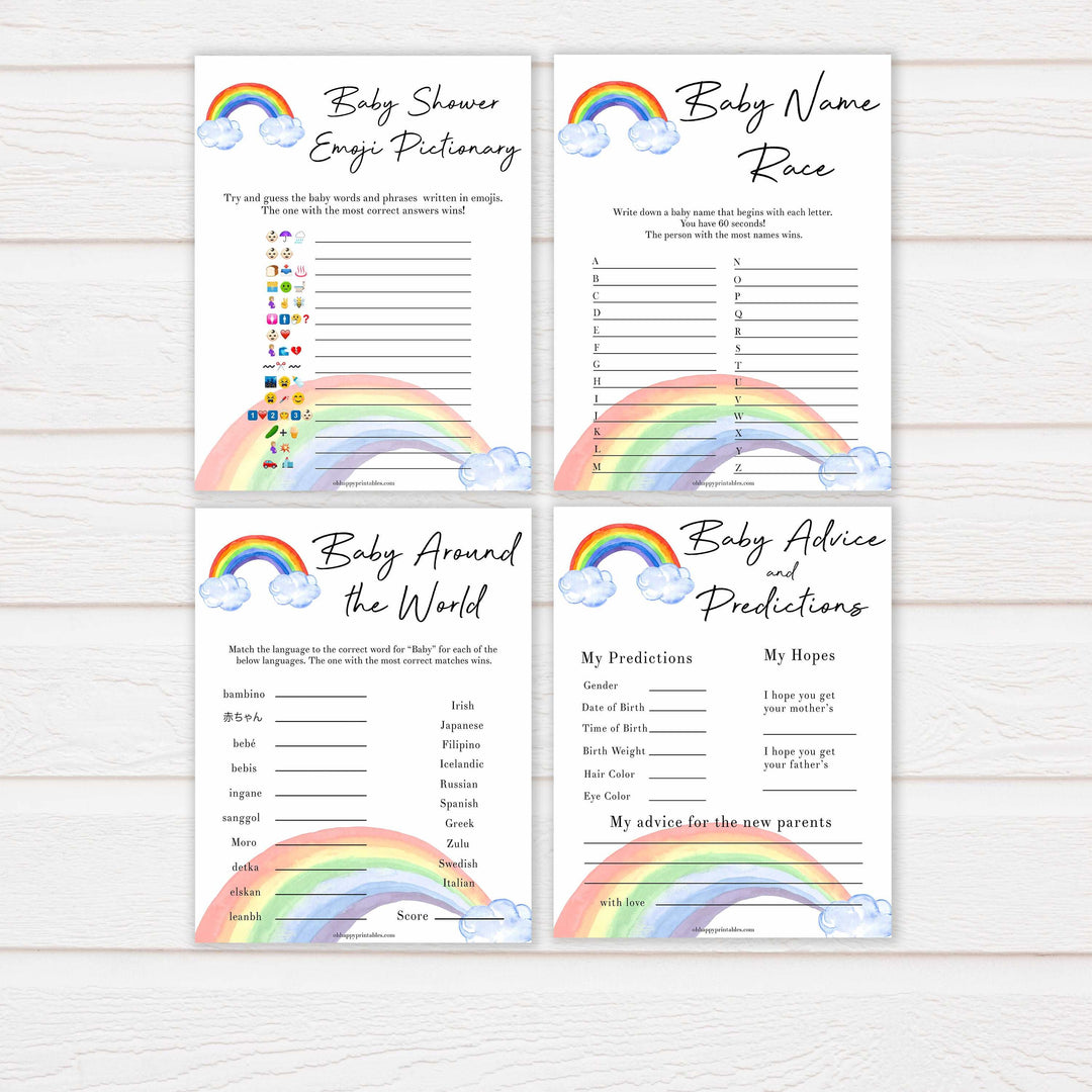 Rainbow baby games, rainbow 10 baby games, baby shower games bundle, rainbow printable baby games, instant download games, rainbow baby shower, printable baby games, fun baby games, popular baby games, top 10 baby games