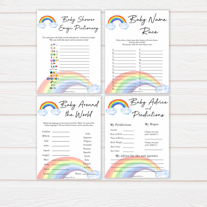 Rainbow baby games, rainbow 10 baby games, baby shower games bundle, rainbow printable baby games, instant download games, rainbow baby shower, printable baby games, fun baby games, popular baby games, top 10 baby games