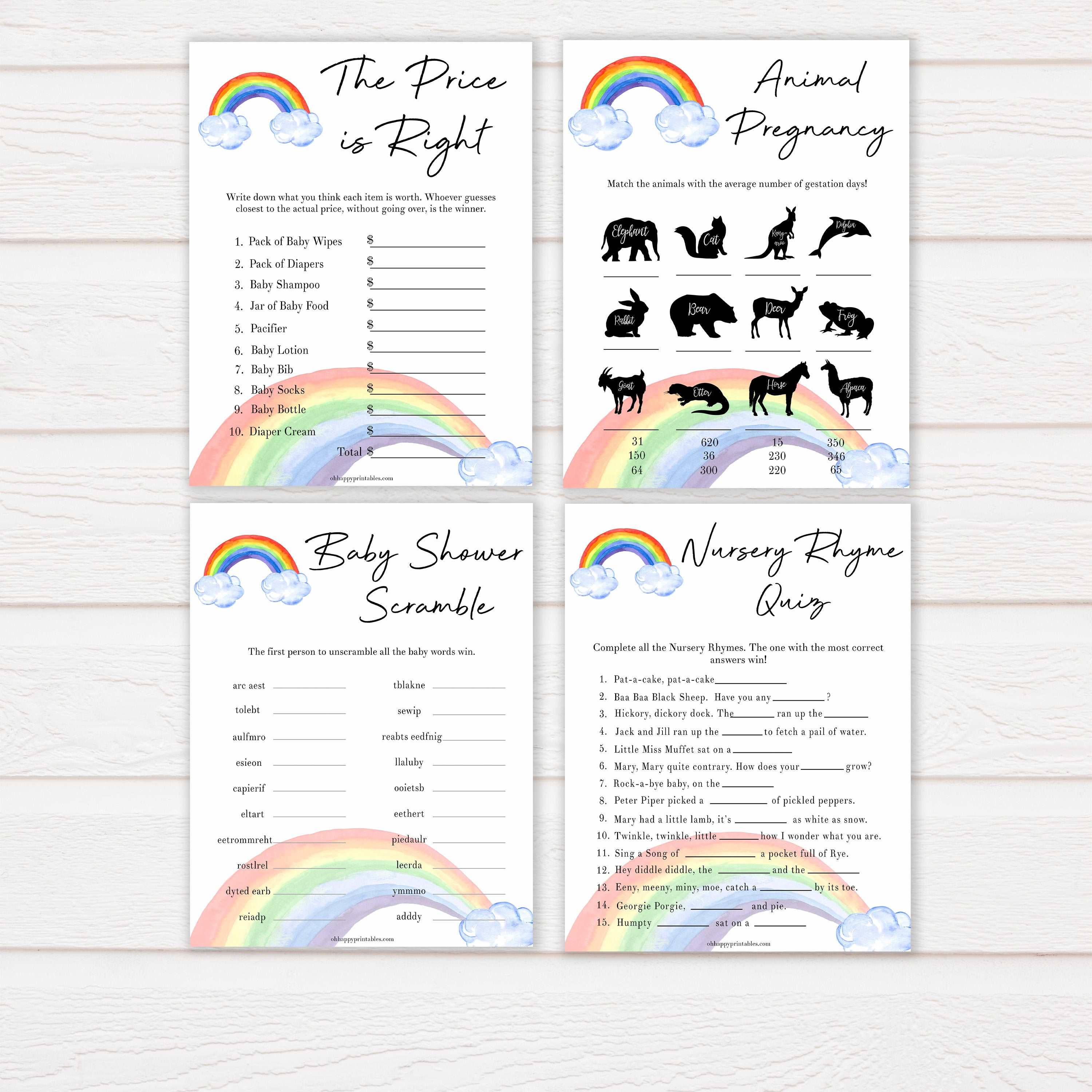 Rainbow Printable Baby Games 7 Pack Bundle - Baby Shower Games