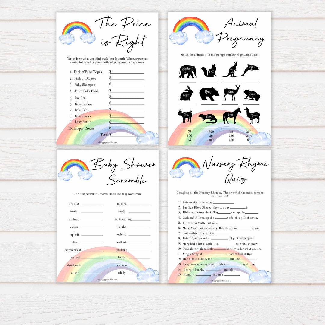 Rainbow baby games, rainbow 10 baby games, baby shower games bundle, rainbow printable baby games, instant download games, rainbow baby shower, printable baby games, fun baby games, popular baby games, top 10 baby games