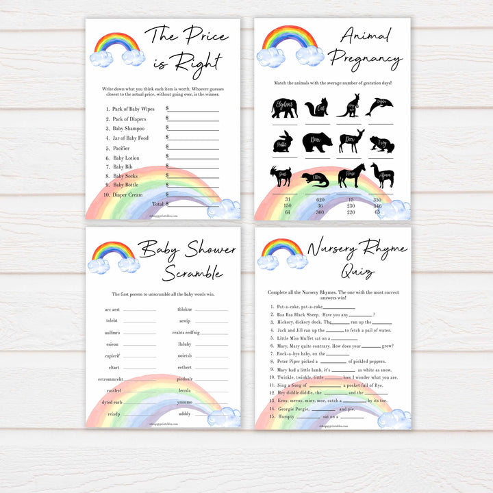 Rainbow baby games, rainbow 10 baby games, baby shower games bundle, rainbow printable baby games, instant download games, rainbow baby shower, printable baby games, fun baby games, popular baby games, top 10 baby games