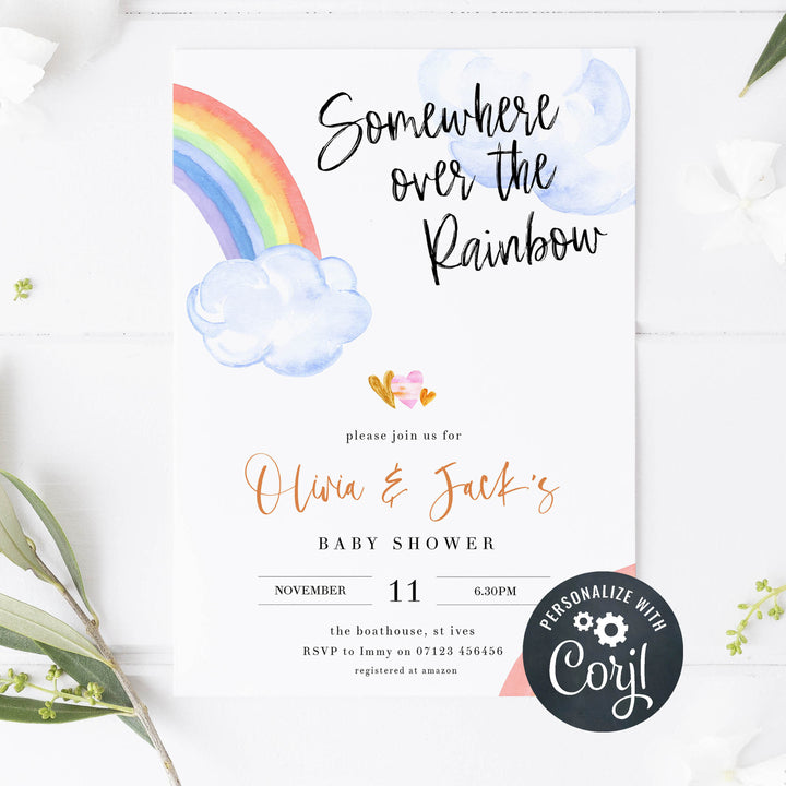 baby shower invitations, rainbow baby shower invitations, editable rainbow baby shower invitations, printable rainbow baby shower invitations, rainbow baby shower invites