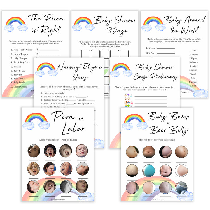 Rainbow baby games, rainbow baby games pack, rainbow baby games bundle rainbow printable baby games, instant download games, rainbow baby shower, printable baby games, fun baby games, popular baby games, top 10 baby games
