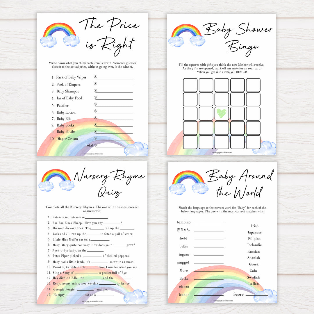 Rainbow baby games, rainbow baby games pack, rainbow baby games bundle rainbow printable baby games, instant download games, rainbow baby shower, printable baby games, fun baby games, popular baby games, top 10 baby games