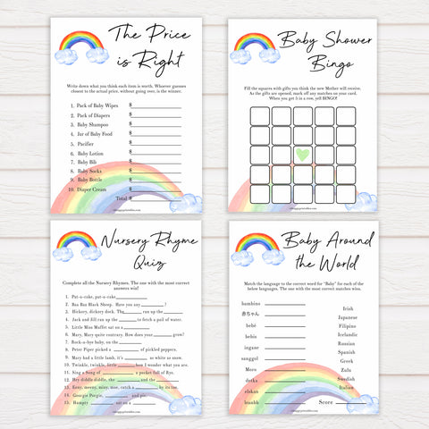 Rainbow baby games, rainbow baby games pack, rainbow baby games bundle rainbow printable baby games, instant download games, rainbow baby shower, printable baby games, fun baby games, popular baby games, top 10 baby games