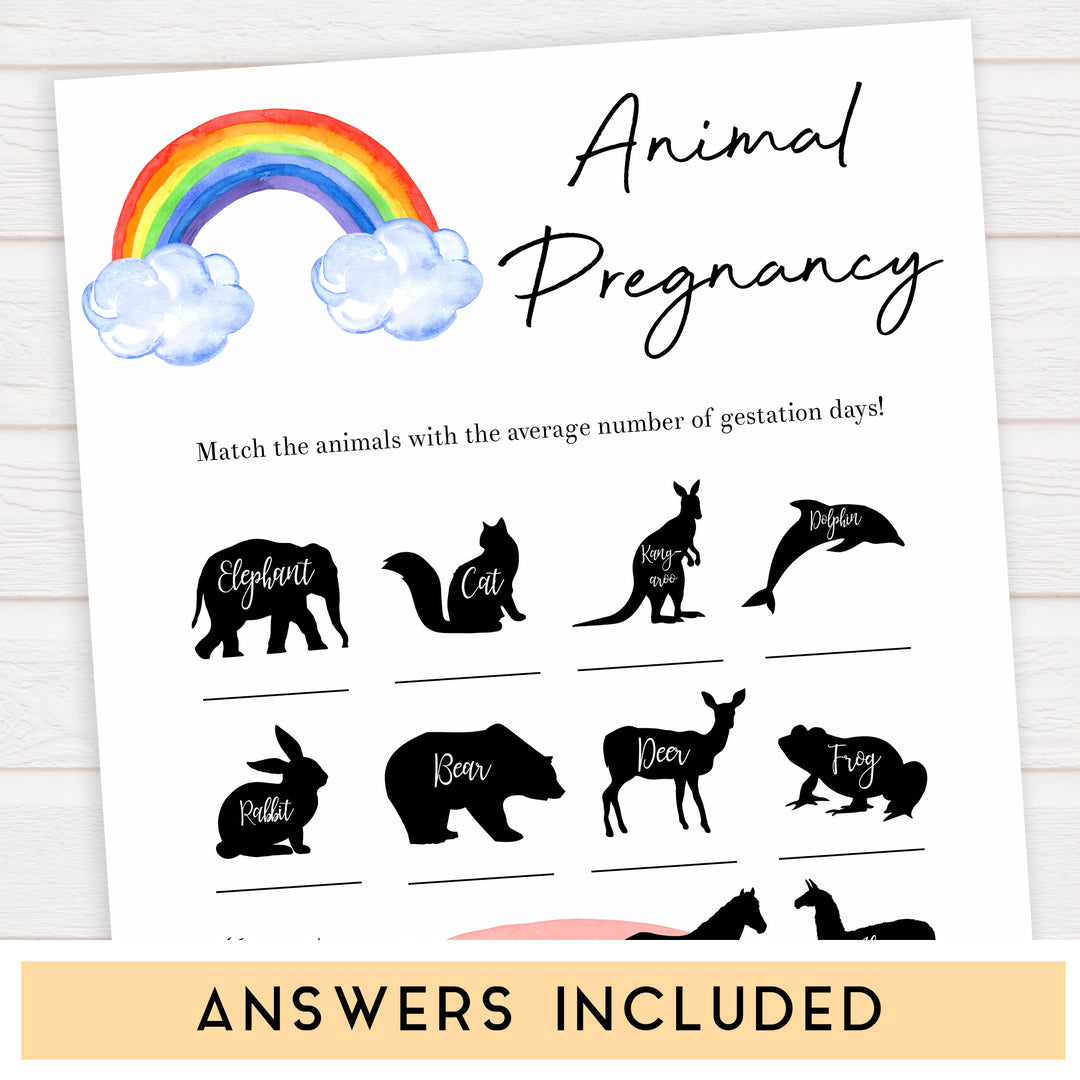 Rainbow baby games, rainbow animal pregnancy, rainbow printable baby games, instant download games, rainbow baby shower, printable baby games, fun baby games, popular baby games, top 10 baby games