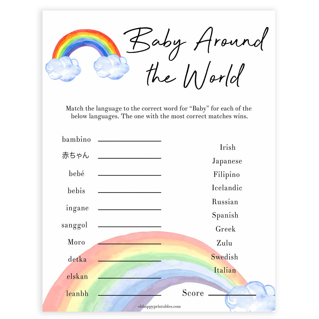 Rainbow baby games, rainbow baby around the world, rainbow printable baby games, instant download games, rainbow baby shower, printable baby games, fun baby games, popular baby games, top 10 baby games