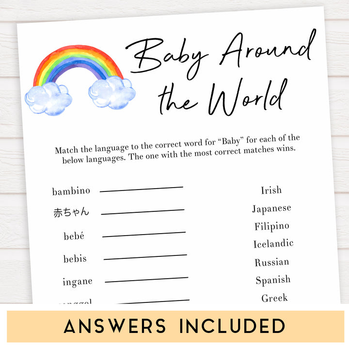 Rainbow baby games, rainbow baby around the world, rainbow printable baby games, instant download games, rainbow baby shower, printable baby games, fun baby games, popular baby games, top 10 baby games