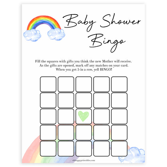 Rainbow baby games, rainbow baby bingo, rainbow printable baby games, instant download games, rainbow baby shower, printable baby games, fun baby games, popular baby games, top 10 baby games