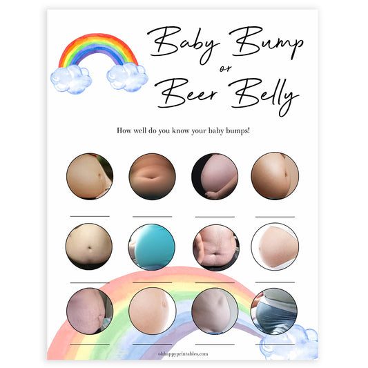 Rainbow baby games, rainbow baby bump or beer belly, rainbow printable baby games, instant download games, rainbow baby shower, printable baby games, fun baby games, popular baby games, top 10 baby games