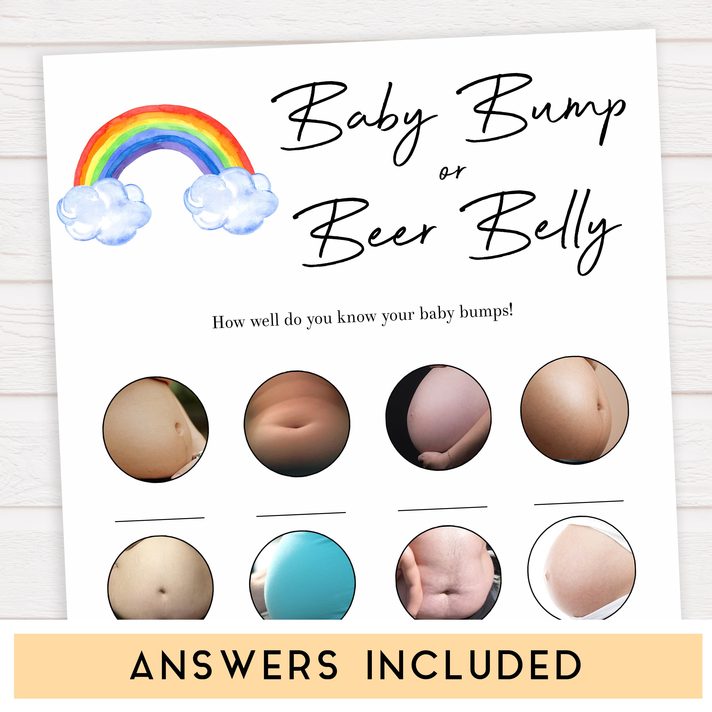 Rainbow baby games, rainbow baby bump or beer belly, rainbow printable baby games, instant download games, rainbow baby shower, printable baby games, fun baby games, popular baby games, top 10 baby games