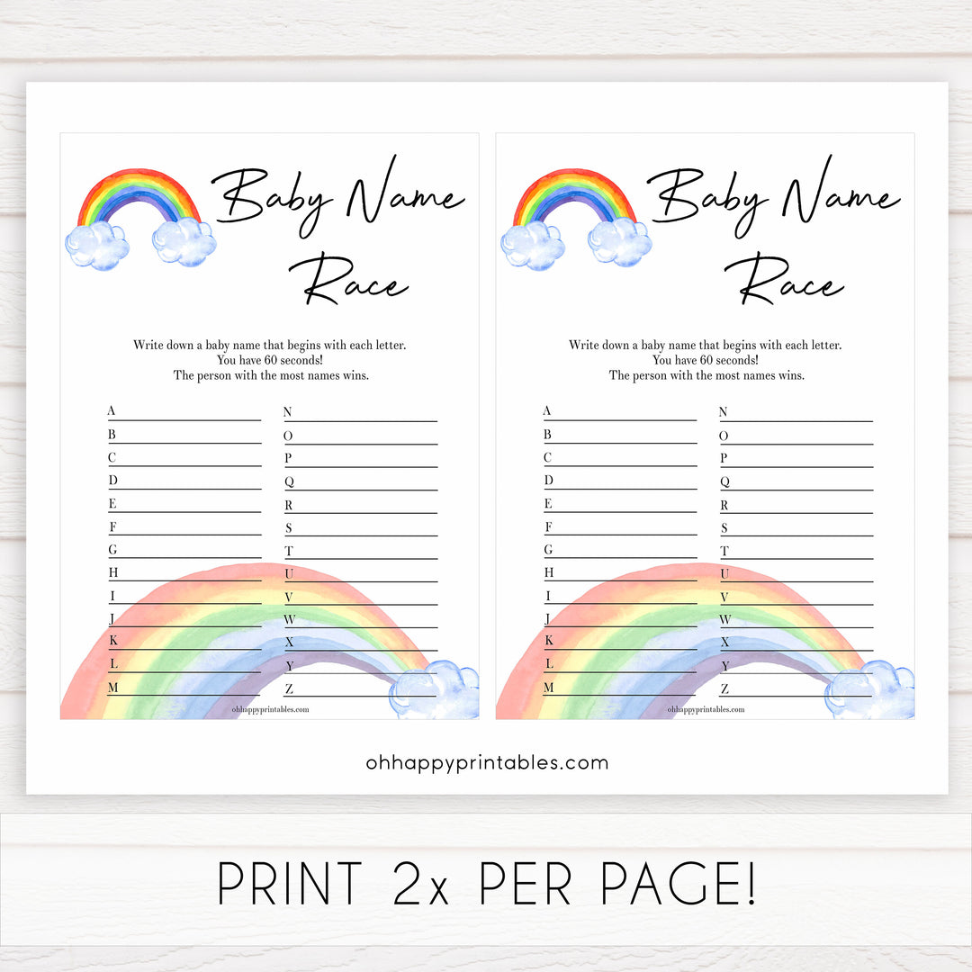 Rainbow baby games, rainbow baby name race, rainbow printable baby games, instant download games, rainbow baby shower, printable baby games, fun baby games, popular baby games, top 10 baby games