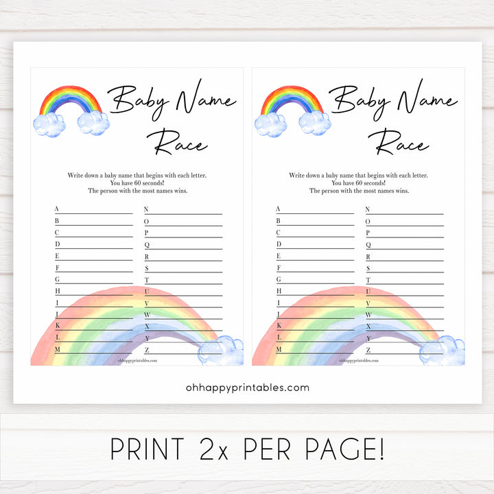 Rainbow baby games, rainbow baby name race, rainbow printable baby games, instant download games, rainbow baby shower, printable baby games, fun baby games, popular baby games, top 10 baby games