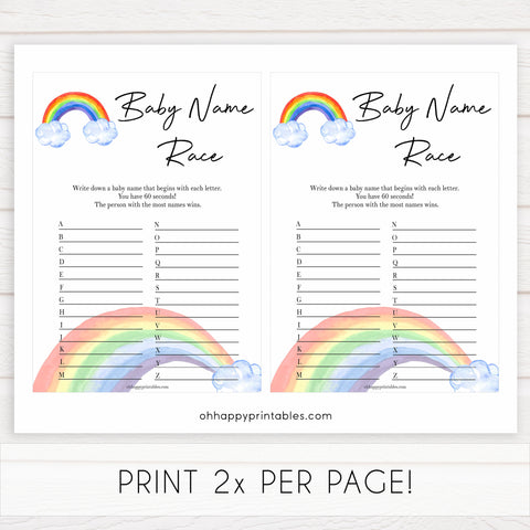 Rainbow baby games, rainbow baby name race, rainbow printable baby games, instant download games, rainbow baby shower, printable baby games, fun baby games, popular baby games, top 10 baby games