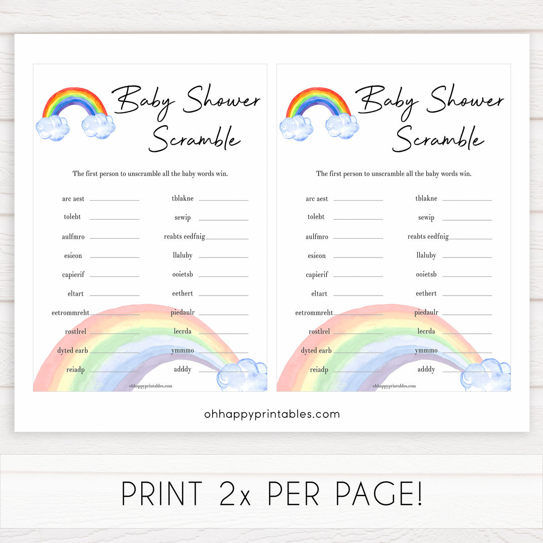 Rainbow baby games, rainbow baby scramble, rainbow printable baby games, instant download games, rainbow baby shower, printable baby games, fun baby games, popular baby games, top 10 baby games