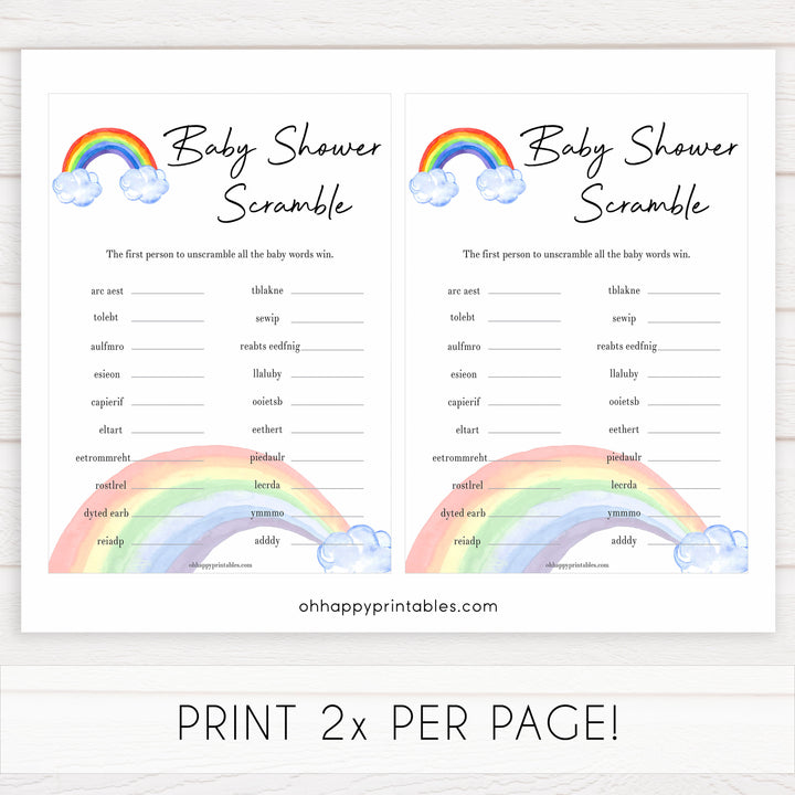 Rainbow baby games, rainbow baby scramble, rainbow printable baby games, instant download games, rainbow baby shower, printable baby games, fun baby games, popular baby games, top 10 baby games