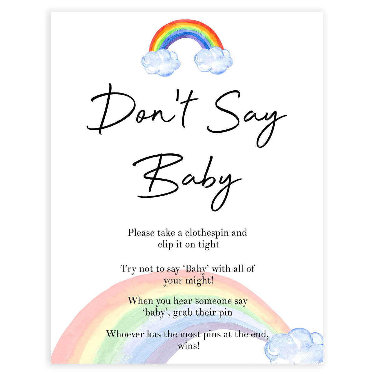 Rainbow baby games, rainbow dont say baby, rainbow printable baby games, instant download games, rainbow baby shower, printable baby games, fun baby games, popular baby games, top 10 baby games